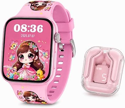 Smart Watch & Earbuds Combo, Pink Smartwatch with Cartoon Strap and Wireless Earbuds with Charging Case for Girls on Amazon.ae - Price Tracker