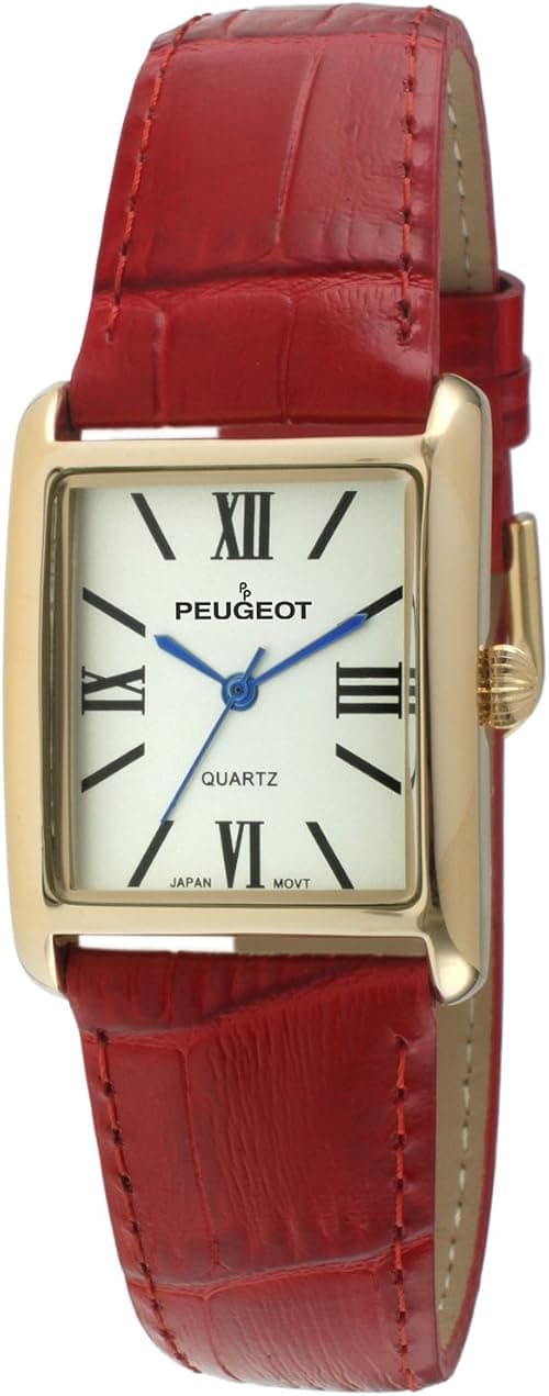 Peugeot Women's 14K Gold Plated Tank Leather Dress Watch with Roman Numerals Dial على Amazon.ae - متتبع الأسعار