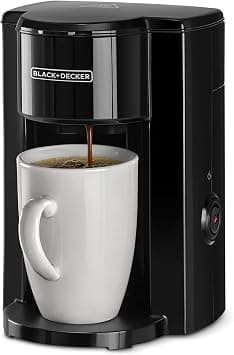 BLACK+DECKER Coffee Maker, 350W, 125ml Water Tank, Compact One-Cup Coffee Machine with Ceramic Mug, Auto Shut-Off, Durable Nylon Filter, One-Button Control, For Drip Espresso, Black - DCM25N-B5 - متتبع أسعار Amazon.sa