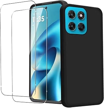 KZIOACSH Case for Motorola Moto G87 5G/Moto G67 5G/Moto G77 with 2 Tempered Glass, Flexible Ultra Slim Silky-Soft Touch Matte TPU Anti-Scratch Shockproof Drop Protection Rugged Phone Cover Black على Amazon.ae - متتبع الأسعار