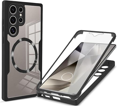 KASTWAVE Clear Case Compatible with Samsung Galaxy S25 Ultra with Screen Protector, Magnetic Case Shockproof Slim Full Body Protective Case Compatible with MagSafe on Amazon.ae - Price Tracker