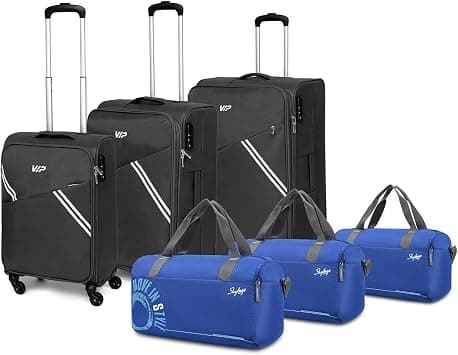 VIP Widget Durable Polyester Soft Sided Cabin Carry-On Luggagespinner Wheels with Quick Access Front Pockets, Grey & Blue, Set of 6 (Small, Medium, Large), Luggage on Amazon - Best Deal Finder