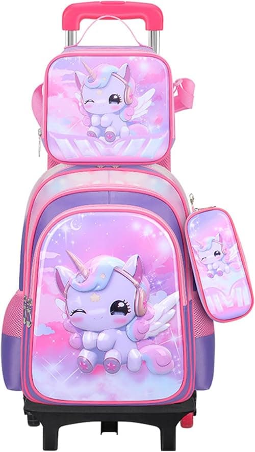 Kids Rolling Backpack Luggage with Wheels, Unisex Child Toddler Unicorn Roller School Bag with Pencil Case, Lunch Bag, Girls Boys Bookbag Travel Suitcase on Amazon.ae - Price Tracker