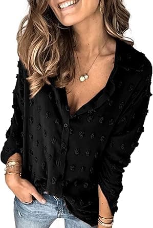 Astylish Womens Pompom Button Down Shirt Casual Blouse Tops, Black, L on Amazon.ae - Price Tracker