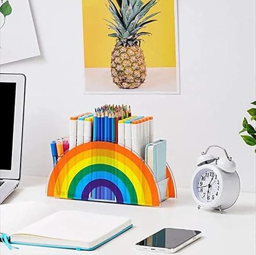 Smart Life Acrylic Pen Holder, Clear Desk Organizer, Pen Organizer for Desk, Cute 5 Compartments Pencil Holder, Desktop Stationery Organizer for Office Storage/School/Art Supplies/Home, Rainbow Colour on Amazon.ae - Price Tracker