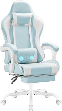 Homall Gaming Chair, Video Game Chair with Footrest and Massage Lumbar Support, Ergonomic Computer Chair Height Adjustable with Swivel Seat and Headrest (Light Blue) on Amazon.ae - Price Tracker