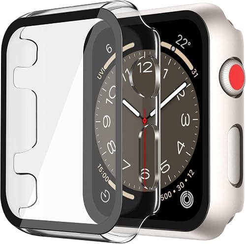 Misxi Pack of 2 Hard PC Case with Screen Protector Tempered Glass for Apple Watch Series 3 Series 2 38 mm, Anti-Drop, Scratch-Resistant, Lightweight Cover for iWatch, 1 Starlight + 1 Transparent على Amazon.ae - متتبع الأسعار