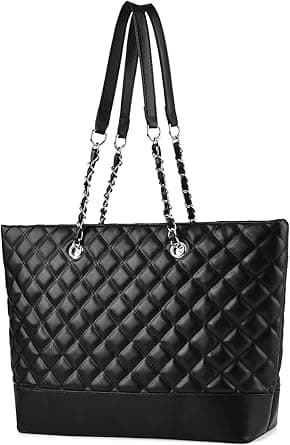 Women Quilted Shoulder Bag, Fashion Lightweight Handbags Tote Puses Designer Satchel Hobo Bag with Chain Straps, Black on Amazon.ae - Price Tracker
