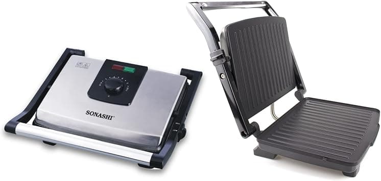 Sonashi 2000W Contact Grill SGT-854 – 4 Slice Press Grill & Sandwich Maker with Dual Indicator, Temperature Control, Removable Drip Tray | Kitchen Appliance على Amazon.ae - متتبع الأسعار