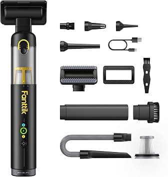 Fanttik Slim V10 APEX Cordless Car Vacuum, 4-in-1 Portable Mini Handheld Vac, Upgraded Smart Digital Display, 19kPa Suction Power, 2 Suction Modes for Small Jobs, Car, Office Desk, Keyboards (Black) on Amazon - Best Deal Finder
