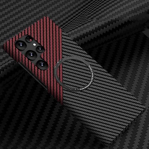 Carbon Fiber Texture Magnetic Phone Case For Samsung Galaxy S25 Ultra (Black Red) على Amazon.ae - متتبع الأسعار