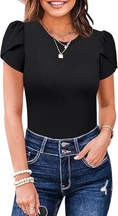 MIHOLL Women's Short Sleeve Shirt Round Neck Summer Casual Blouses Tops on Amazon.ae - Price Tracker