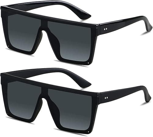 Sunglasses, Square Oversized Sunglasses for Women Men, 2Pcs UV Protection Anti Eyestrain Big Flat Top Fashion Shield Rimless Shades, for Driving Traveling, Trendy All-match Sunglasses on Amazon.ae - Price Tracker