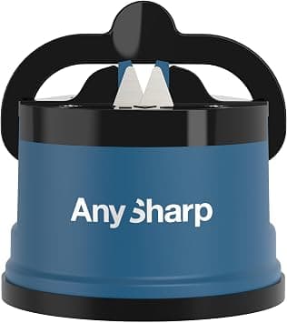 AnySharp Knife Sharpener, Hands-Free Safety, PowerGrip Suction, Safely Sharpens All Kitchen Knives, Ideal for Hardened Steel & Serrated, World's Best, Compact, One Size, Blue on Amazon.ae - Price Tracker