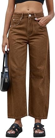 Mid Rise Barrel Jeans for Women Wide Leg Mid Waist Cropped Denim Pants Y2k Baggy Boyfriend Jeans with Pockets on Amazon.ae - Price Tracker