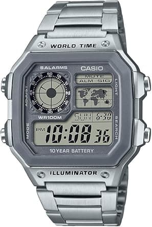 Casio AE1200WH Series | Men’s Digital Watch | 100M WR | Multi Alarms | 100 SEC Stopwatch | Countdown Timer | World Map for World Time | LED Light | LC Analog Display | 10 Year Battery on Amazon.sa - Price Tracker