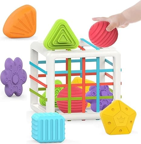 MINGKIDS Montessori Toys for 1 Year Old,Baby Sorter Toy Colorful Cube and 6 Pcs Multi Sensory Shape, Toddler Developmental Learning Toys Birthday Gifts,Baby Toys 6-12-18 Months on Amazon.ae - Price Tracker