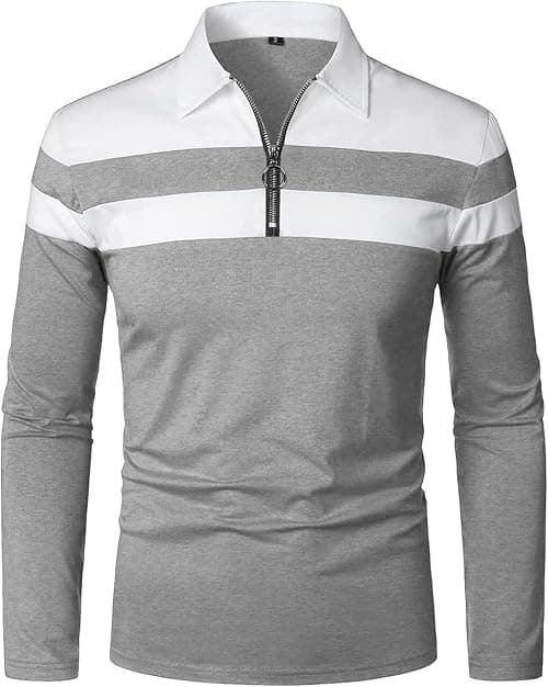YTD Men's Long Sleeve Polo Shirts Quarter-Zip Casual Slim Fit Lapel Neck Basic Designed Cotton Shirts on Amazon.ae - Price Tracker