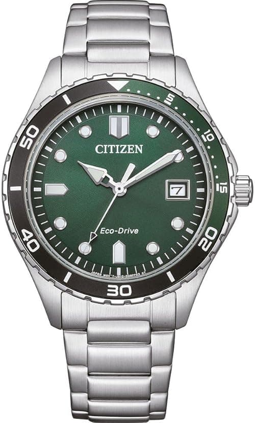 Citizen Eco-Drive Solar Watch 36 mm with Stainless Steel Link Strap Silver/Green AW1828-80X on Amazon.ae - Price Tracker