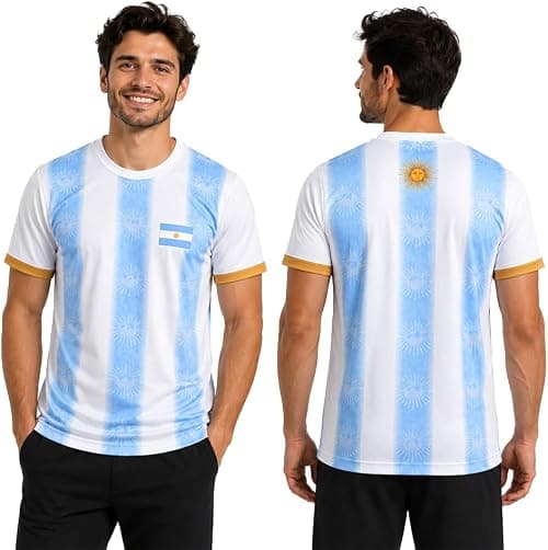 Argentina Soccer Men's Jersey | Football Theme Dry-Fit T-Shirt | Short Sleeve Sportswear | Adult Match Wear | Casual Sports Outfit | Daily Use على Amazon.ae - متتبع الأسعار