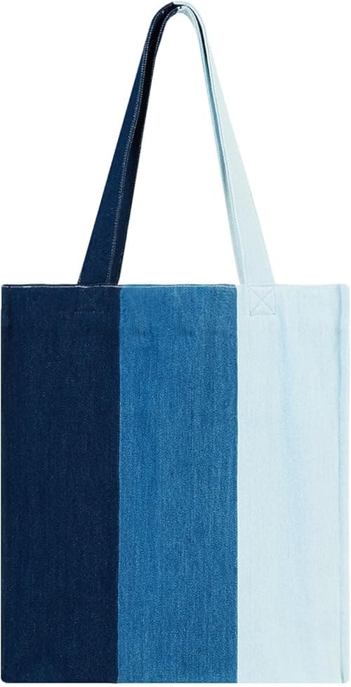 Aesthetic Premium Colorblock Designer Shoulder Bag | Niche Lightweight Foldable Large Denim Tote Bag with Zipper pockets on Amazon.ae - Price Tracker