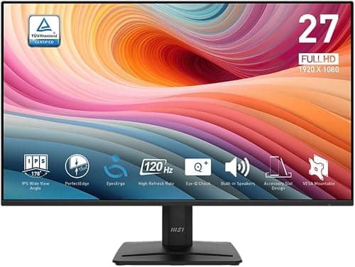 MSI PRO MP275 E2 27-inch IPS 1920 x 1080 (FHD) Gaming Office Monitor, 120Hz, Free-Synch, HDMI, DisplayPort, VGA Port, VESA Mountable, Tilt, Speaker, 4-Side Slim Bezel 1ms, Black on Amazon.ae - Price Tracker
