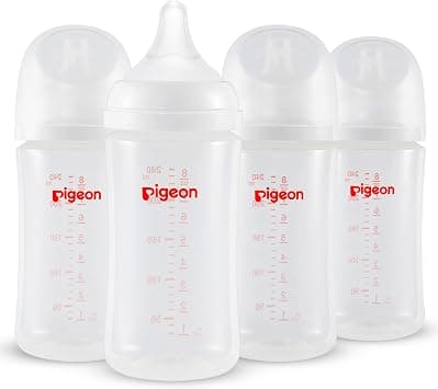 Pigeon PP Nursing Bottle Wide Neck, Anti-Colic, Streamlined Body, Natural Feel, Easy to Clean, 8.1 Oz(Pack of 4), Includes 4pcs M (3m+) على Amazon.ae - متتبع الأسعار