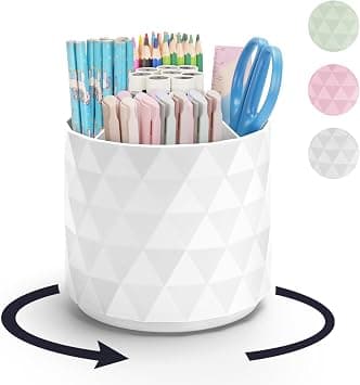 minimaliving Desk Organizer,Sparkling Diamond-like Pen Holder for Desk 360°Rotating Office Desk Accessories,Pencil Cup with 5 Compartments Storage Box Caddy for Office,School,Home,Art Supply(White) على Amazon.ae - متتبع الأسعار