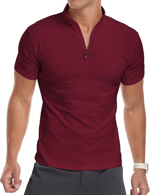YTD Men's Long/Short Sleeve Polo Shirts Quarter-Zip Casual Slim Fit Mock Neck Basic Designed Cotton Shirts on Amazon.ae - Price Tracker