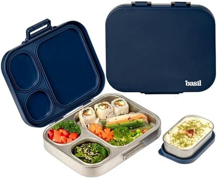 Basil Bento Box QUAD Plus – 4 Compartment Stainless Steel Lunch Box (1020ml) with BPA-Free Lid | Leak-Proof Tiffin for Kids & Adults | Premium Lunch Box for School, Office & Picnic – Indigo Zen on Amazon.ae - Price Tracker