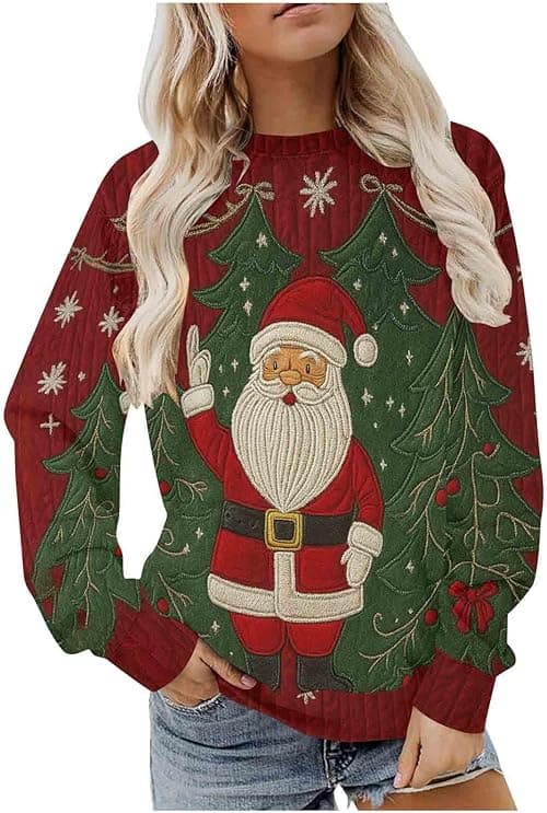 Christmas Jumpers For Women - Funny, Oversized, Santa Cruz Sweatshirt, Christmas Tree Jumpers, Long Sleeve Tops, Round Neck Tops, Ugly Xmas Jumper, Pullover Jumper, Loose Blouses on Amazon.ae - Price Tracker