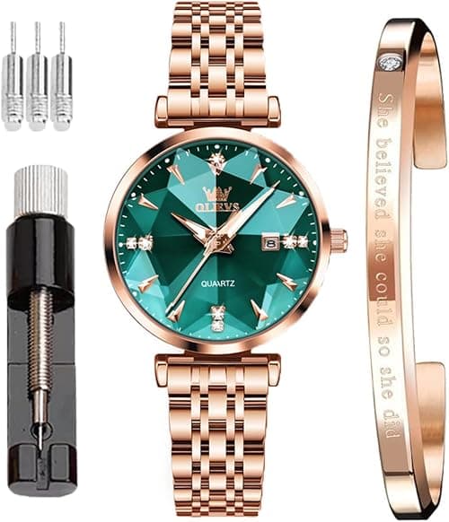 OLEVS Ladies Watches Quartz Rose Gold Crystal Stainless Steel Fashion Women Wrist Watch Waterproof on Amazon.ae - Price Tracker