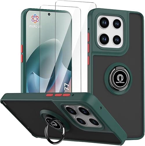 Case for Motorola Moto G77 5G Dark Green with Ring Stand Case + 2 x Tempered Glass Screen Protector,PC +TPU Shockproof Anti-Scratch Phone Cover on Amazon.ae - Price Tracker