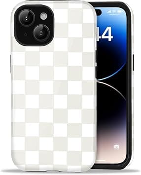 Compatible with iPhone 15 Plus Case Cute Checkered Aesthetic Retro Design for Women Girls Fall Simple Chic Girly Pretty Dual Layer Hybrid Protection Elegant Case, White على Amazon.ae - متتبع الأسعار