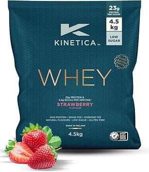 Kinetica Sports Whey Protein Powder - Strawberry, 4.5 Kg, 150 Servings | 23g Protein, 5.5g BCAA Amino Acid & 4.32g Glutamine | Recovery Shake for Optimum Nutrition | WADA & Informed Sport Approved على أمازون - دليلك لأفضل العروض