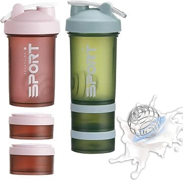 EYSOO Protein Shaker Bottle 2 Pack 500ml / 17oz Shaker Bottle for Protein Mixes Leak-proof BPA Free 3-Layer Protein Shaker with Supplement Pill Storage Container Gym Shaker Cup (Green & Pink) on Amazon.ae - Price Tracker