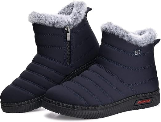 TEMOFON Womens Winter Snow Boots: Warm Fur Lined Ankle Booties Waterproof Slip On Booties Comfortable Outdoor Shoes with Zipper Blue Size 9 on Amazon.ae - Price Tracker