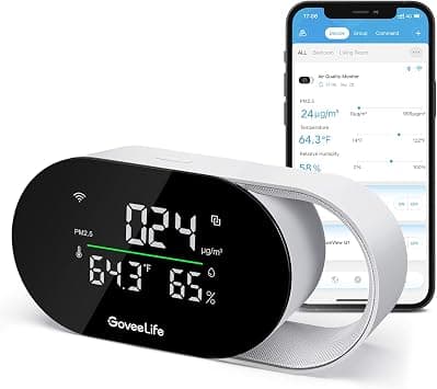 GoveeLife Smart Air Quality Monitor, Indoor Air Quality Meter Detects PM2.5, Temperature, and Humidity, with LED Air Quality Indicator and Clock, Type-C Cable Required, (H5106) - Amazon.sa Price Tracker