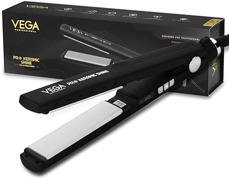 VEGA PROFESSIONAL Pro Keramic Shine Hair Straightener with Ultra Fast 20 Sec Heat Up, Ceramic Coated Nano Titanium Floating Plates & Adjustable Temperature (VPPHS-05) on Amazon.ae - Price Tracker