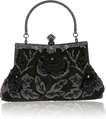 DA BODAN Vintage Floral Pearls Rhinestone Embroidery Clutch Sequins Wedding Party Prom Bag Bride Ladies Crossbody Evening Handbag - متتبع أسعار Amazon.sa