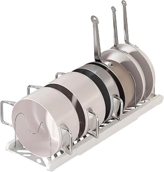 Amexo Expandable Pot Lid Holder, Pots and Pans Organiser with 7 Adjustable Dividers, Plate Holder, Kitchen Organiser for Kitchen Utensils, Pans, Pots, Lids, Chopping Boards (White) on Amazon.ae - Price Tracker