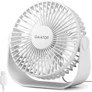 Gaiatop USB Desk Fan, 3 Speeds Strong Airflow, 5.5 Inch Portable 90° Rotate Quiet Cooling, Small Personal Table Fans for Bedroom Home Office Travel White على Amazon.ae - متتبع الأسعار