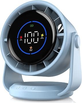 YOSHENMO Desk Fan, Turbo Table Fan for Bedroom, 100-Speed Digital Display, Low Noise, 105° Adjustable Tilt, 7.5-inch, Rechargeable Battery, Wall-Mouted Design for Home, Office, Travel Blue on Amazon.ae - Price Tracker