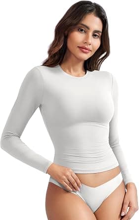 YEOREO Ease Long Sleeve Shirts for Women y2k Tops Double Lined Basic Tee Crew Neck Going Out Sweeney Workout Undershirt على Amazon.ae - متتبع الأسعار