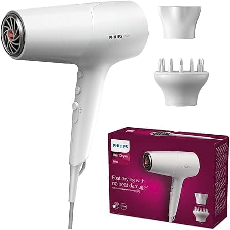 Philips -Hair Dryer 5000 Series, ThermoShield Technology, Ionic Care, 2100 W, White, with Styling Nozzle and Volume Diffuser, Model BHD500/20 on Amazon.ae - Price Tracker