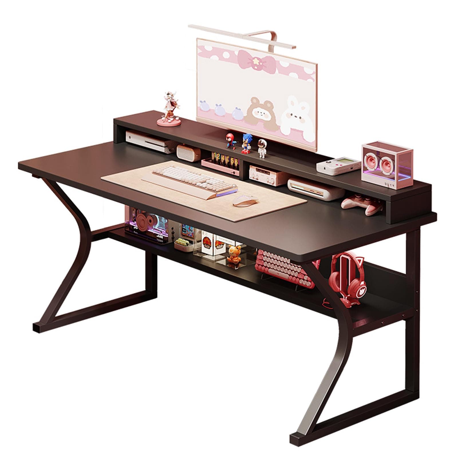 DESINO Gaming Desk with Shelf, Computer Desk White, C-Shaped Gaming Table, PC Gaming Workstation Home Office Desks, Space-saving, Easy to Assemble (Black, 140 * 60 * 75cm) on Amazon.ae - Price Tracker