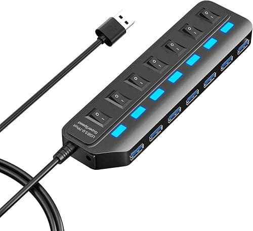 XICEN USB Hub 3.0, 7 Port USB Hub Splitter with Individual On/Off LED Switches, 5Gbps HighSpeed Data USB Extension for Laptop, iMac, USB Flash Drives, Mobile HDD, Printer, Camera and More on Amazon - Best Deal Finder
