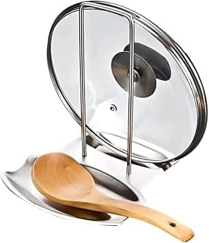 Nkb pot lid holder and pan spoon rest for kitchen utensils shelf rack stand stainless steel pot cover holder home stove organizer cookware soup spoon kitchen tool a storage accessories - متتبع أسعار Amazon.sa