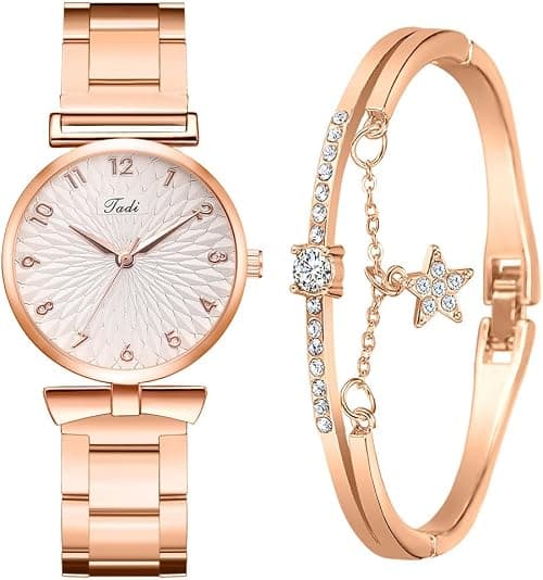 Luxury Womens Watch with Bracelet Gifts Set Rose Gold for Lady Female Elegant Wrist Watches Ladies Stylish Bracelet Watches on Amazon.ae - Price Tracker