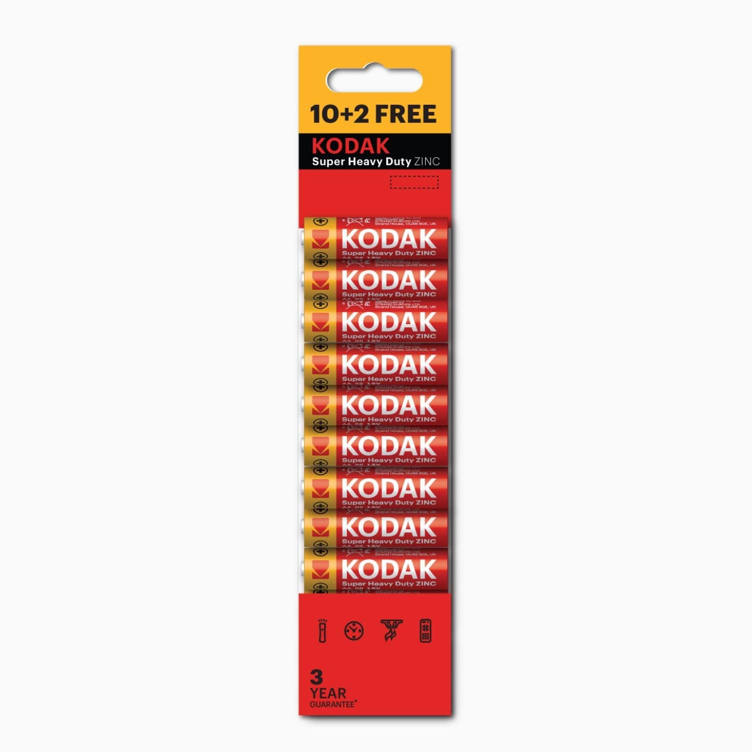 KODAK Super Heavy Duty 12-Pack AA Batteries, Double A Battery Pack, Carbon Zinc 1.5V, 3-Year Shelf Life, Disposable Household Batteries for Low-Drain Devices, R6P, Blister Packed (10+2 Count) on Amazon.ae - Price Tracker